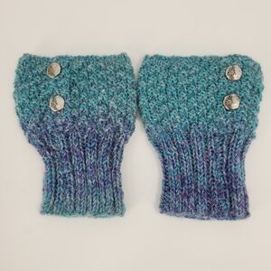 Hand Crafted Boot Cuffs Knit Crochet Button Detail Teal Purple Handmade NEW